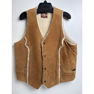 Pioneer Wear  Rust Brown Vintage Suede Sherpa Lined Snap Front Vest Size 44L